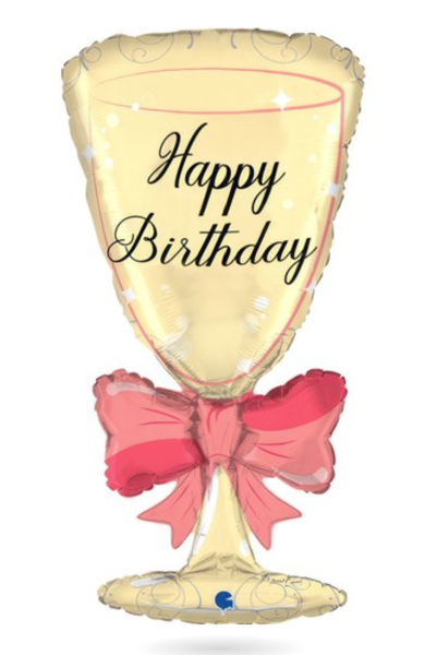 XXL Folienballon Figur - Happy Birthday, Sektglas - 91cm